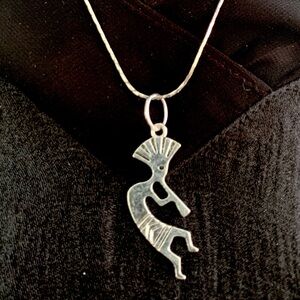 Silver Kokopelli Pendant on 18kGP Chain Necklace